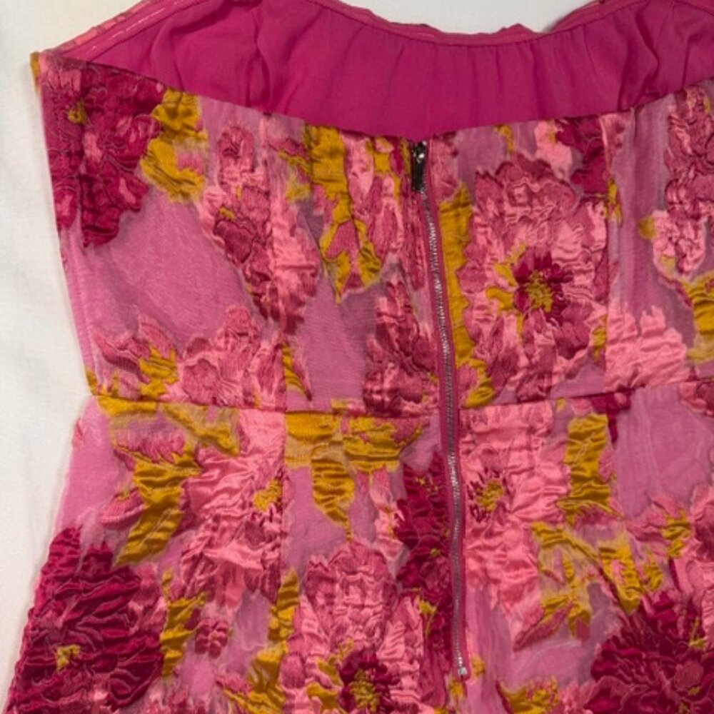 Showpo Strapless Floral Dress Size 12 Pink Jacquard Party Spring Summer - Picture 8 of 12